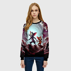 Свитшот женский Том и Джерри в пещере ужасов - хэллоуин, цвет: 3D-черный — фото 2