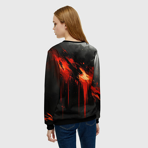 Женский свитшот Герб России - красная краска на черном / 3D-Черный – фото 4
