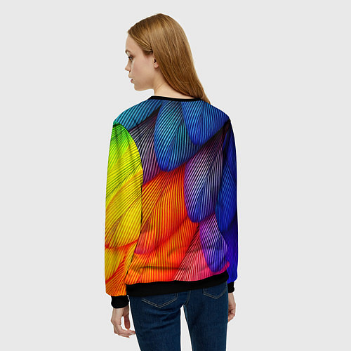 Женский свитшот Радужные перья попугая / 3D-Черный – фото 4