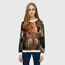 Свитшот женский Скромная рыжая девушка на диване, цвет: 3D-белый — фото 2