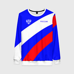 Свитшот женский Россия с гербом и цветами флага, цвет: 3D-белый