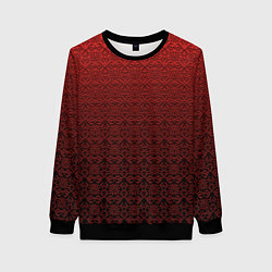 Свитшот женский Тёмно-красный цветочный орнамент градиент, цвет: 3D-черный