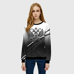 Свитшот женский Герб России градиент в полосами серый, цвет: 3D-черный — фото 2