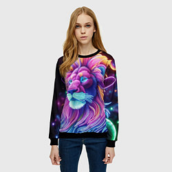 Свитшот женский Космический неоновый лев - нейроарт фантазия, цвет: 3D-черный — фото 2
