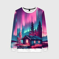 Свитшот женский Лиловое сияние над лесом, цвет: 3D-белый