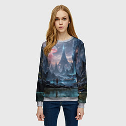 Свитшот женский Фантастический мир с медузами и озеро у гор, цвет: 3D-меланж — фото 2