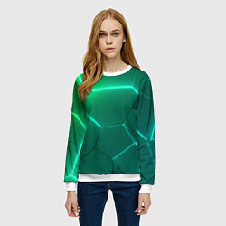 Свитшот женский Зеленые неоновые плитки, цвет: 3D-белый — фото 2