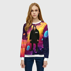 Свитшот женский Bones во весь рост в черной одежде, цвет: 3D-белый — фото 2