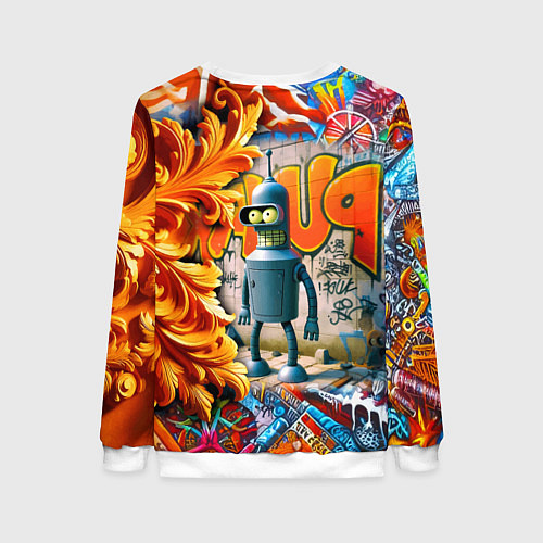 Женский свитшот Бендер сгибающий Родригес - граффити / 3D-Белый – фото 2