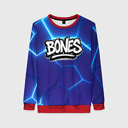 Свитшот женский Bones белое лого на синих плитах, цвет: 3D-красный