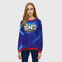 Свитшот женский Bones белое лого на синих плитах, цвет: 3D-красный — фото 2