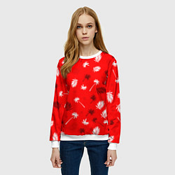 Свитшот женский Текстура красной гавайской рубашки, цвет: 3D-белый — фото 2