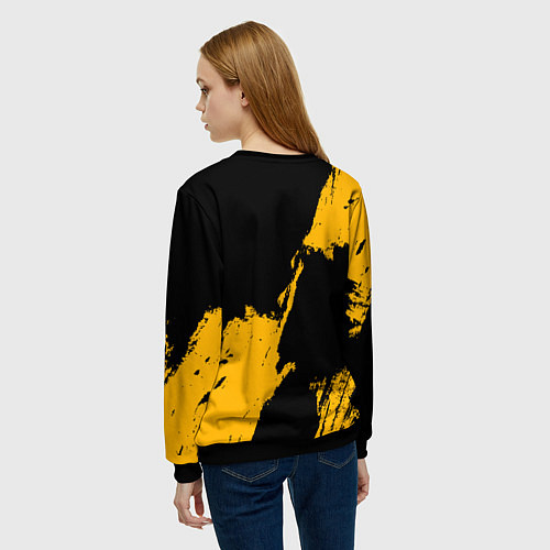 Женский свитшот Голден Стэйт Уорриорз - брызги желтой краски / 3D-Черный – фото 4