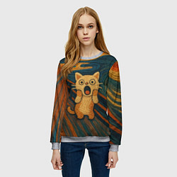 Свитшот женский Котик Крик - вязаный нейроарт, цвет: 3D-меланж — фото 2