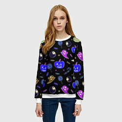 Свитшот женский Halloween blue black pumpkin, цвет: 3D-белый — фото 2