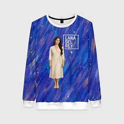 Женский свитшот Lana Del Rey в белом классическом платье на синем