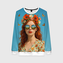 Свитшот женский Девушка в очках, цвет: 3D-белый