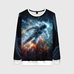 Свитшот женский Космонавт парит в космосе среди звезд, цвет: 3D-белый