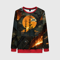 Свитшот женский Корабль ВМФ на фоне камуфляжа, цвет: 3D-красный