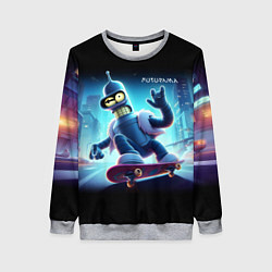 Свитшот женский Bender is a skateboarder in neon street - ai art, цвет: 3D-меланж