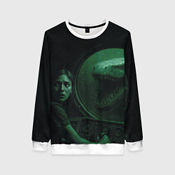 Женский свитшот На батискаф с девушкой нападает Тилозавр ужасы