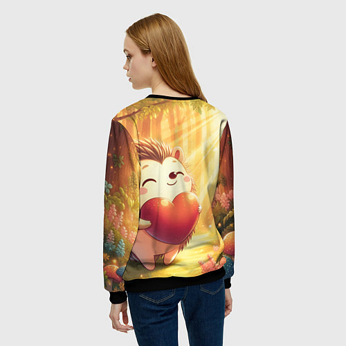 Женский свитшот Солнечный ёж в лесу / 3D-Черный – фото 4