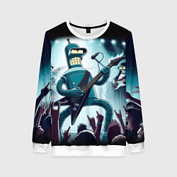 Свитшот женский Гитарист Бендер из рок группы Футурамы, цвет: 3D-белый