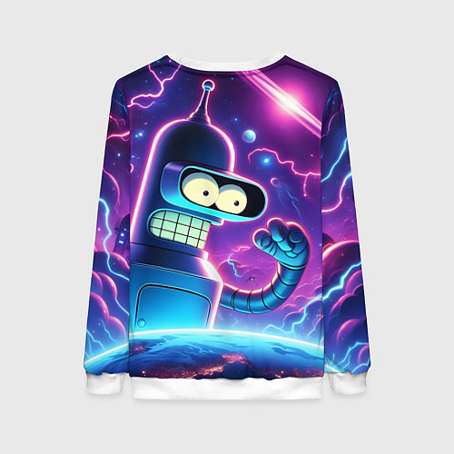 Женский свитшот Bender in neon space - cartoon Futurama / 3D-Белый – фото 2