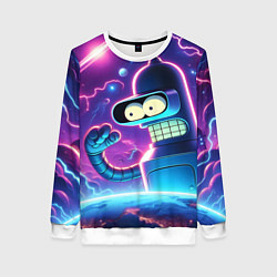 Женский свитшот Bender in neon space - cartoon Futurama