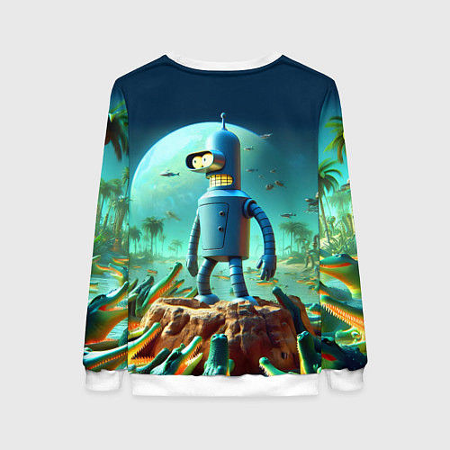 Женский свитшот Роботу-сгибальщику Бендеру по-барабану стая крокод / 3D-Белый – фото 2