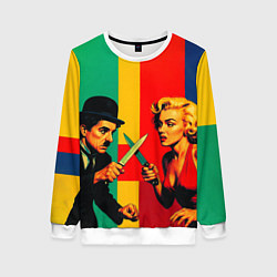 Свитшот женский Чарли Чаплин против Мэрилин Монро поп-арт, цвет: 3D-белый