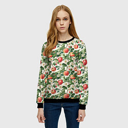 Свитшот женский Яркие яблочки - паттерн, цвет: 3D-черный — фото 2