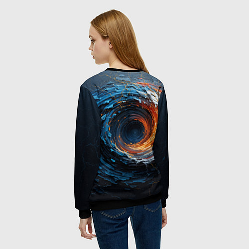 Женский свитшот Краска синяя и оранжевая в форме вихря / 3D-Черный – фото 4