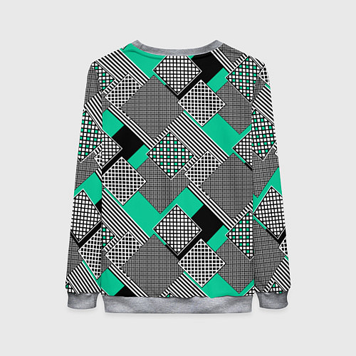 Женский свитшот Черно бирюзовая абстрактная геометрия пэчворк / 3D-Меланж – фото 2