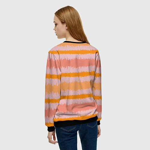 Женский свитшот Полосы зигзагообразные оранжево-розовые / 3D-Черный – фото 4