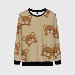 Свитшот женский Медвежьи мордашки на бежевом, цвет: 3D-черный