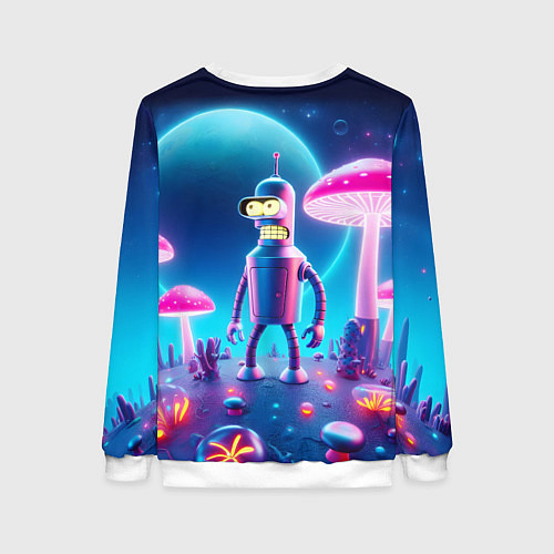 Женский свитшот Робот-сгибальщик Бендер и неоновые грибы / 3D-Белый – фото 2