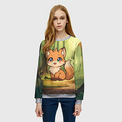 Свитшот женский Кавайная лисичка - аниме, цвет: 3D-меланж — фото 2