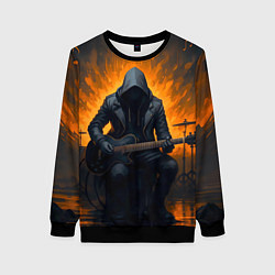 Свитшот женский Гитарист играющий в пламени, цвет: 3D-черный