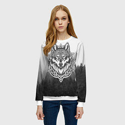 Свитшот женский Волк в кельтском стиле и лес, цвет: 3D-белый — фото 2