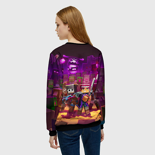 Женский свитшот Майнкрафт - герои в окружении / 3D-Черный – фото 4