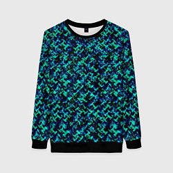 Свитшот женский Сине-зелёный абстрактный паттерн, цвет: 3D-черный