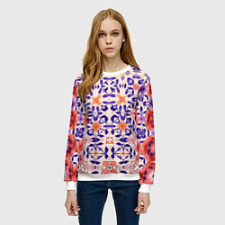 Свитшот женский Цветочная метаморфоза фиолетово-розовая, цвет: 3D-белый — фото 2