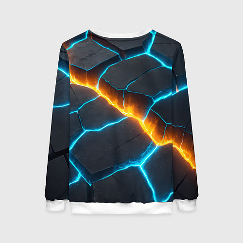 Женский свитшот Оранжевая лава из синих неоновых плит / 3D-Белый – фото 2