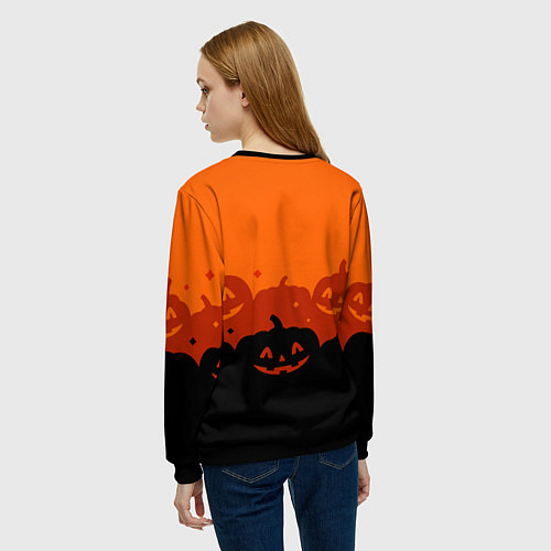 Женский свитшот Хэллоуин счастливые тыквы / 3D-Черный – фото 4