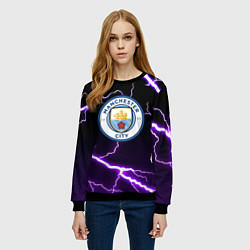 Свитшот женский Манчестер молнии шторм неон, цвет: 3D-черный — фото 2