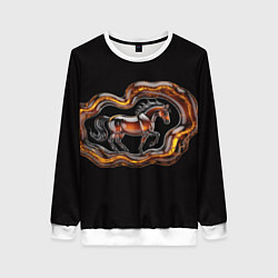 Свитшот женский Стилизованная бегущая янтарная лошадь, цвет: 3D-белый