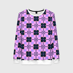 Свитшот женский Квадраты с цветочными перекрестиями, цвет: 3D-белый