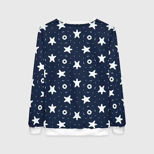 Женский свитшот Белые кольца и звезды на синем / 3D-Белый – фото 2