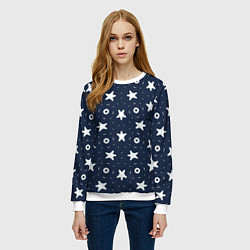 Свитшот женский Белые кольца и звезды на синем, цвет: 3D-белый — фото 2